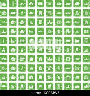 100 icons set grunge green Illustration de Vecteur