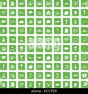 100 business icons set grunge green Illustration de Vecteur