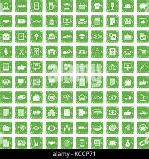 100 business icons set grunge green Illustration de Vecteur