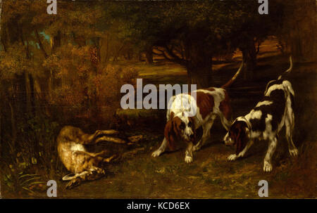 Les chiens de chasse avec Dead Hare, 1857, huile sur toile, 36 1/2 x 58 1/2 in. (92,7 x 148,6 cm), peinture, Gustave Courbet (en anglais Banque D'Images