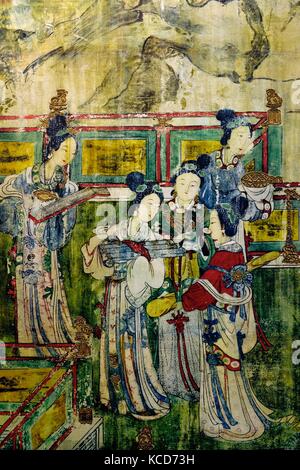 Dynastie Song. Détail montrant murale femmes musiciennes. À partir de la Sainte Mère Hall aka Temple de la déesse du Temple Jinci, Taiyuan, Shanxi, Chine Banque D'Images