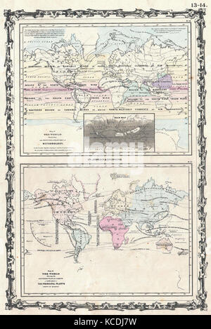 1861, Johnson Climat Carte de l'Organisation mondiale de la météorologie, des précipitations w-, et des plantes Banque D'Images