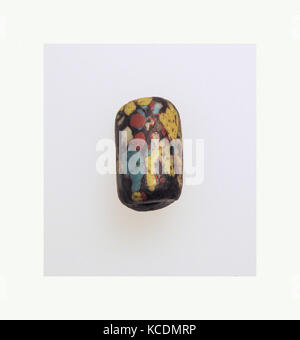 Bead, Roman, verre, hauteur : 13/16 x 9/16 in. (2,1 x 1,4 cm), verre, noir, cordon cylindrique opaque, de couleur marbrée Banque D'Images