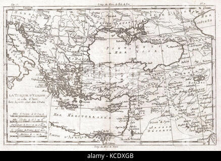 1780, Raynal et bonne carte de la Turquie dans l'Europe et l'Asie, Rigobert Bonne 1727 - 1794 Banque D'Images