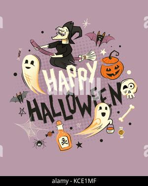 Happy Halloween décorations et fun caractères. vector illustration Illustration de Vecteur