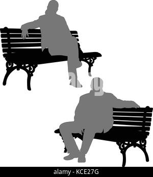 Silhouettes de l'homme et la femme assise sur le banc de parc - vector Illustration de Vecteur