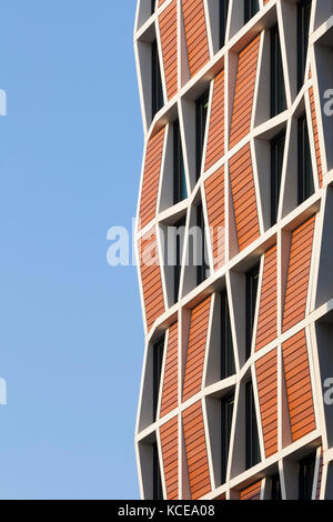 Formé à partir de modèles de fenêtres et le bardage sur la façade de logements étudiants à Londres. La structure se compose d'un châssis en béton armé wi Banque D'Images