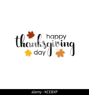 Joyeux thanksgiving day lettrage manuscrit moderne. vector hand drawn calligraphie avec feuilles d'érable isolé sur fond blanc pour votre conception Illustration de Vecteur