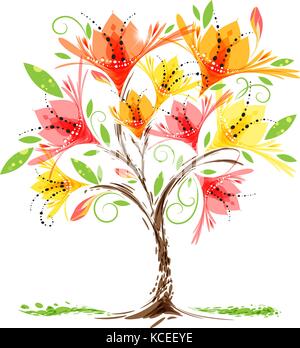 Envie d'un arbre en fleurs sur fond blanc, vector illustration Illustration de Vecteur