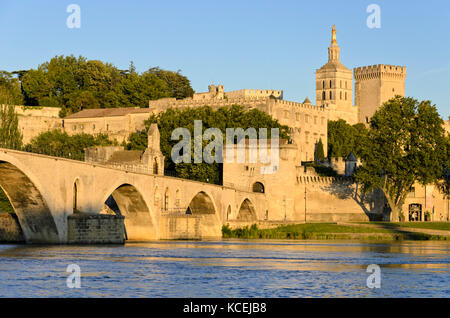 À pont saint bénézet et palais des Papes, Avignon, Provence, France Banque D'Images