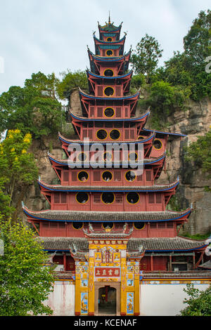 La pagode rouge, shibaozhai, Chongqing, Chine Banque D'Images