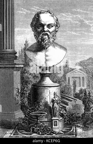 Illustration représentant un buste de Socrate. Socrate était un philosophe grec classique et éducateur. En date du 18e siècle Banque D'Images