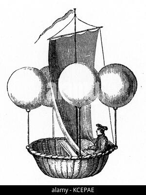 Idée pour un flying boat par Francesco de Lana Terzi (1631-1687) un prêtre jésuite, mathématicien, naturaliste, et pionnier de l'aéronautique. En date du 17e siècle Banque D'Images