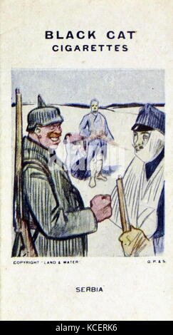 Chat noir les cigarettes, la première guerre mondiale, la propagande montrant carte : l'Allemagne envahir la Serbie Banque D'Images
