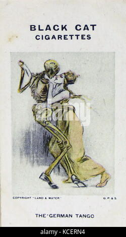 Chat noir les cigarettes, la première guerre mondiale, la propagande montrant la carte de l'Allemagne avec la mort : tangos Banque D'Images