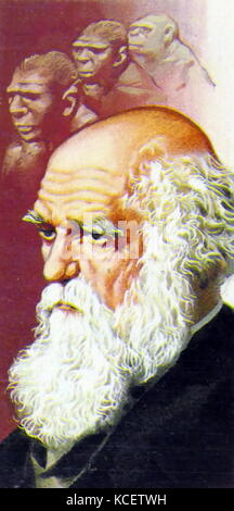 Brooke Bond 1969 collectors plateau carte, représentant : Charles Darwin, (1809 - 1882), naturaliste et géologue français, connu pour ses contributions à la science de l'évolution. CosmoCaixa Museum, Barcelone, Espagne Banque D'Images