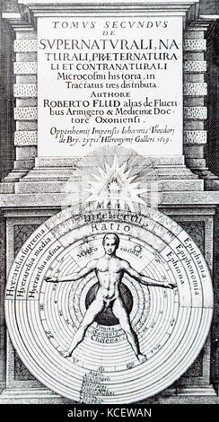 Illustration représentant le jour et la nuit du microcosme par Robert Fludd (1574-1637) un médecin anglais Paracelsian avec tant scientifique que des intérêts occultes. En date du 17e siècle Banque D'Images