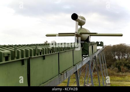 Peenemuende, Allemagne - 21 septembre 2017 : le territoire de l'armée centre de recherche. ww-ii mis au point v-1 et V-2. vue de la v-1 en vol de missiles. Banque D'Images