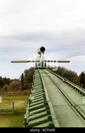 Peenemuende, Allemagne - 21 septembre 2017 : le territoire de l'armée centre de recherche. ww-ii mis au point v-1 et V-2. vue de la v-1 en vol de missiles. Banque D'Images