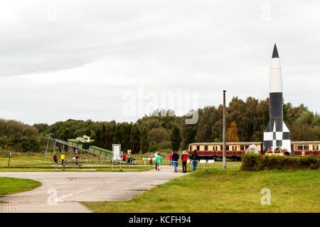 Peenemuende, Allemagne - 21 septembre 2017 : le territoire de l'armée centre de recherche. ww-ii mis au point v-1 et V-2. vue de la v-1 en vol de missiles. Banque D'Images