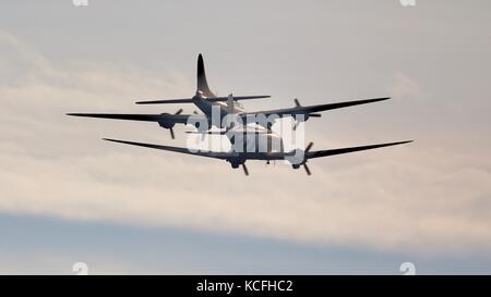 Boeing B-17 Flying Fortress volant en formation avec un Douglas C-47A Skytrain Banque D'Images