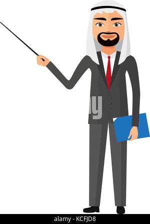 L'homme d'affaires arabe arabie iran avec un pointeur télévision cartoon vector illustration. Illustration de Vecteur