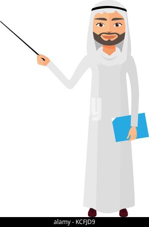 Homme d'affaires de l'Iran l'Arabie ou de l'enseignant avec un pointeur télévision cartoon vector illustration. Illustration de Vecteur