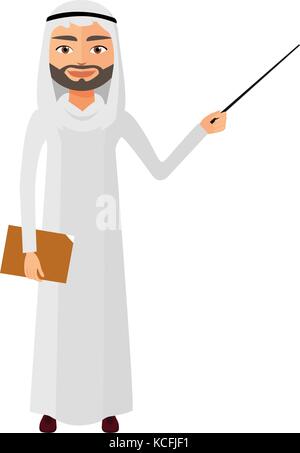 L'homme d'affaires de l'Iran ou de l'enseignant avec un pointeur télévision cartoon vector illustration. Illustration de Vecteur