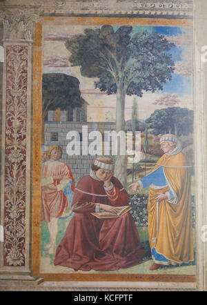 Fresque représentant saint Augustin dans l'église de Sant'Agostino à San Gimignano, Toscane, Italie Banque D'Images