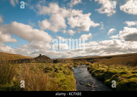 D'une bergerie et shepards hut sur birkdale, commune très haut dans le nord du Yorkshire Moors, Angleterre. Banque D'Images