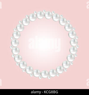 Blanc Perle Bead round frame border sur rose. arrière-plan avec copie espace pour l'invitation Banque D'Images