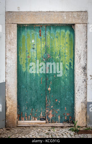 Ancien vintage vert porte dans decay Banque D'Images