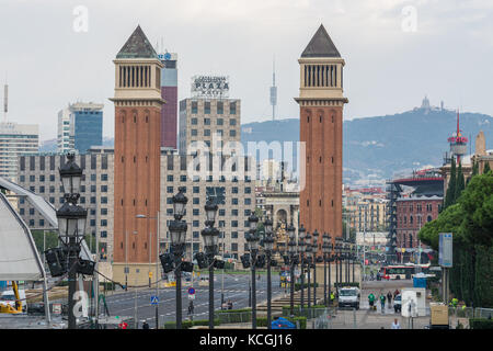 Autour de la Plaza de España, Palau Nacional, Barcelone, Catalogne, Espagne Banque D'Images