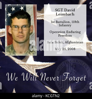 U.s. army Sgt. David leimbach, 38 ans, de taylors, Caroline du Sud, affecté au 1er Bataillon, 118ème infanterie, Fountain Inn, South Carolina et attaché à la 2e, 101e escadron de cavalerie (reconnaissance, de surveillance et d'acquisition de cible), la garde nationale de new york, décédé le 25 mai 2008 près de Bala Baluk, l'Afghanistan, des blessures subies lors de son unité a été attaqué avec des armes légères et des lance-roquettes. Banque D'Images