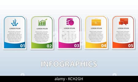 Vector illustration. modèle de l'infographie sous la forme d'un rectangle à bords arrondis. Style 3d avec cinq étapes. utilisé pour les présentations Illustration de Vecteur