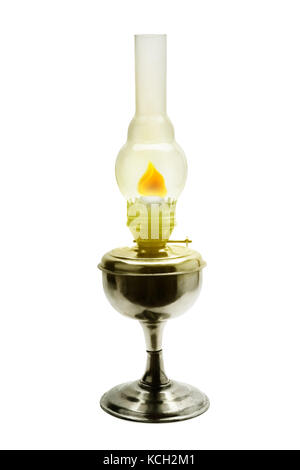 Lampe à pétrole en feu isolated on white Banque D'Images