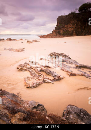 Deadmans Beach vue au lever du soleil vers Frenchmans Beach sur Stradbroke Island, Queensland, Australie Banque D'Images