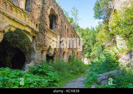 Les ruines des bâtiments intérieurs de l'immense fort défensif Tarakaniv, Dubno, Ukraine Banque D'Images