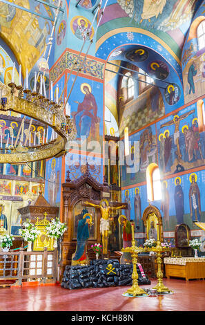 POCHAYIV, UKRAINE - 30 AOÛT 2017 : fresques de la Cathédrale de la Sainte Trinité réalisées dans le style russe ancien, le 30 août à Pochayiv. Banque D'Images