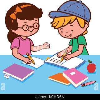 Girl and boy doing homework Illustration de Vecteur