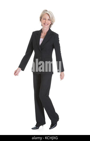 Portrait of happy businesswoman on white background Banque D'Images