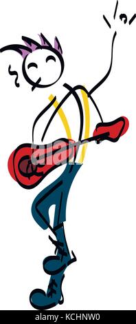 Doodle stickman illustration concept. rock-man avec guitare, musique metall Illustration de Vecteur