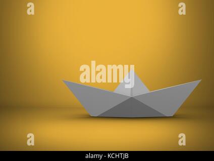 Bateau de papier composite numérique dans la chambre jaune Banque D'Images