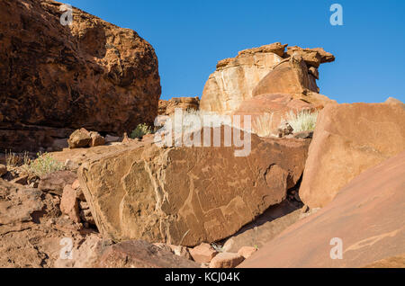 Célèbre des gravures d'animaux à Twyfelfontein, dans le Damaraland, Namibie, Afrique du Sud Banque D'Images