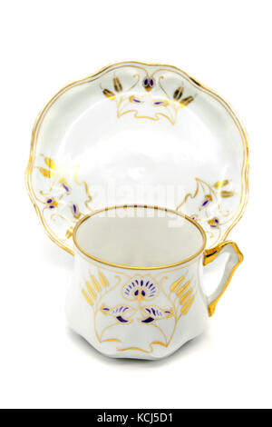 Le temps de l'art nouveau mobilier Coffee cup on white background isolés. Banque D'Images