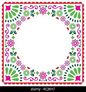 Vecteur populaire carte de vœux, mariage de style mexicain ou invitation à une fête, floral design rose et vert Illustration de Vecteur