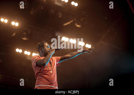 Le Danemark, Roskilde - le 29 juin 2017. Le chanteur jamaïcain, auteur-compositeur et DJ Popcaan effectue un concert live au cours de la Danish music festival Festival de Roskilde en 2017. Banque D'Images