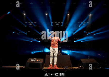 Le Danemark, Roskilde - le 29 juin 2017. Le chanteur jamaïcain, auteur-compositeur et DJ Popcaan effectue un concert live au cours de la Danish music festival Festival de Roskilde en 2017. Banque D'Images