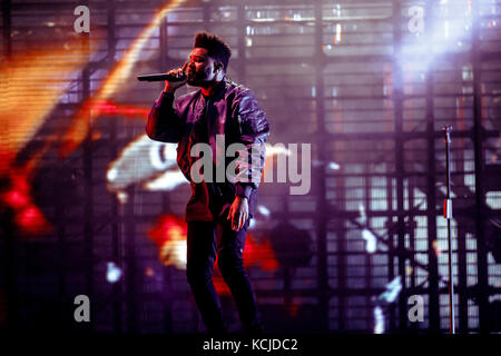 Danemark, Roskilde – 28 juin 2017. Le chanteur, auteur-compositeur et artiste de l'enregistrement canadien The Weeknd donne un concert en direct pendant le festival de musique danois Roskilde Festival 2017. Banque D'Images