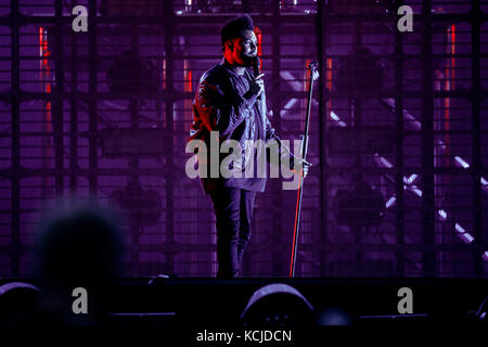 Danemark, Roskilde – 28 juin 2017. Le chanteur, auteur-compositeur et artiste de l'enregistrement canadien The Weeknd donne un concert en direct pendant le festival de musique danois Roskilde Festival 2017. Banque D'Images